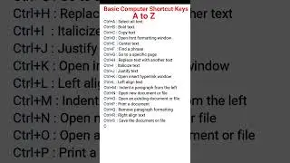 MS Word A To Z Shortcut Keys | MS Word Important Shortcut Keys