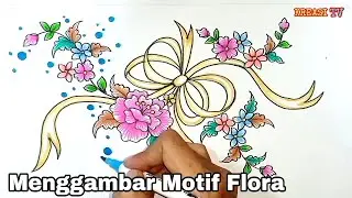 🏵Menggambar Motif Batik Flora Kombinasi Pita