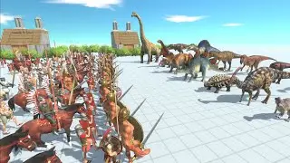 100 Ancient Humans VS ALL Dinosaurs - Animal Revolt Battle Simulator