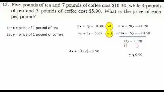 Systems of Equations Word Problems. Question 13