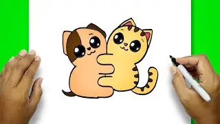 How To Draw A Dog And Cat Together Easy | Cute Animals Drawing Easy