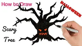 How to Draw Scary Tree for Halloween Drawing and Coloring for Kids