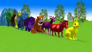 Paint & Animals Duck,Gorilla,Lion,Elephant,Cow,Sheep Fountain Crossing Transformation Animal Cartoon