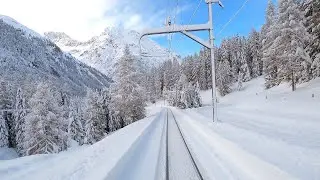 ★ 4K 🇨🇭Samedan - Albulabahn - Chur; cab ride after over 1 meter snowfall [12.2020