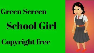 Green Screen School Girl Cartoon Character/School Girl Green Screen/Village School Girl