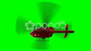 Red Helicopter In Fly - Green Screen