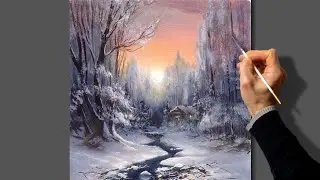 Acrylic Landscape Painting - Winter / Easy Art / Зимний пейзаж акрилом. Уроки рисования. Живопись