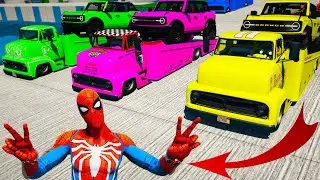 Team Work Parkour Trawl Tow Trucks GTA V mods Spiderman Nova Captain America Magnito