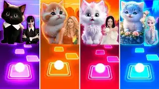 Wednesday Bloody Mary Cat vs Shakira Waka Waka Cat vs Jisoo Flower Cat vs Elsa Enemy Cat - Tiles Hop