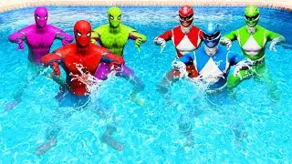 GTA 5 Water Ragdolls Rainbow Spiderman vs Power Rangers Jumps Fails (Euphoria Physics Funny Moments)