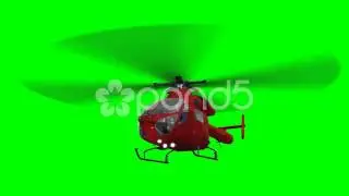 Red Helicopter In Fly - Green Screen