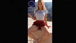 4K LookBook. See Through Skirts Modeling At The Grand Canyon. Scenic View .AI Art 