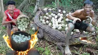 Meet crocodile, in forest & egg cooking | Primitive technology