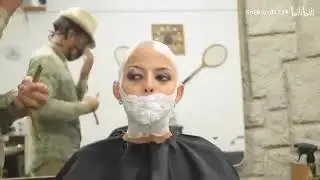 girl head shave and full face shave at salon