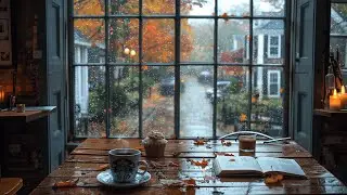 Rainy Autumn Cafe with Smooth Jazz Background Music and Rain Sounds for Relaxing, Study and Work 🍁☕