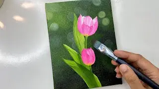 How to paint tulip flowers/ easy acrylic painting tutorial for beginners