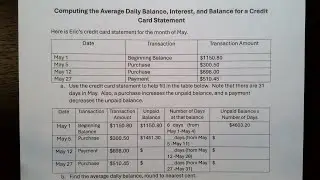 Computing the Average Daily Balance, Interest, and Balance for a Credit Card Statement