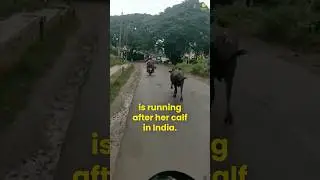 Mother buffalo running to save baby