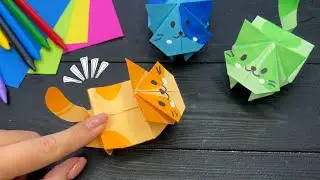 Origami Jumping Paper Cat Прыгающий Котик из бумаги Оригами