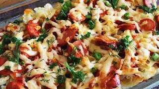 Беру 4 сосиски, макароны и готовлю вкусное блюдо. Легко, быстро, недорого