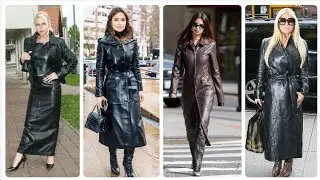 Gorgeous and beautiful stylish leather long outfits ideas for ladies office wear designs over 40 50