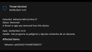 behavior:win32/hive.zy ALERTA DE VIRUS!! WINDOWS DEFENDER - DETALLES
