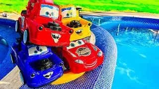 Looking for Disney Pixar Cars On the Rocky Road : Lightning McQueen, Mater, Dinoco McQueen, Mack