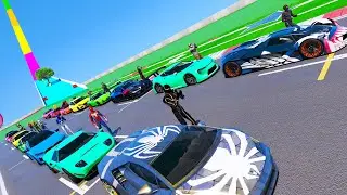 Drag Racing challenge Pillbox Hill GTA V Superheroes mods Spiderman balck Super-Cars