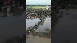 Severe flooding in English village of Pulborough after Storm Henk