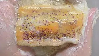 ASMR  Mushy Soap with glitter &Sponge💜Soaked Soap💗Sponge Squeezing/РАЗМОКШЕЕ Мыло с Блёсками💛Мыление