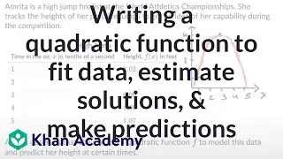 Writing a quadratic function to fit data and estimate solutions | Algebra 1 (TX TEKS) | Khan Academy