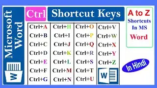 MS Word A to Z Shortcut Keys In Hindi | Microsoft Word Shortcut Keys