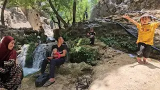 🌊The beautiful Atashgah waterfall.  Babaks family went for a walk in nature