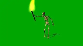 skeleton sneaks with burning torch through the night - green screen