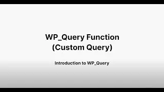 WP Query Function (Custom Query) - Introduction to WP_Query