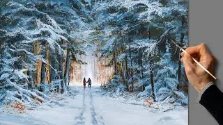 👍 Acrylic Landscape Painting - Winter Forest / Easy Art / Drawing Lessons / Satisfying Relaxing