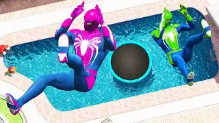 GTA 5 Spiderman vs Green Spiderman vs Yellow Spiderman vs Pink Spiderman Water Fails (Ragdolls)