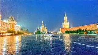 Moscow 4k, Russia - Downtown, Red Square - Evening walking tour in the rain - Binaural 3D Sounds