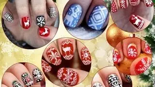 Winter nail design, Santa Claus and reindeer, space, moon, velvety sand!