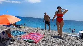 Nice Beach. 2023 France Beach Walk - Amazing Nice Beach. Beach Walk Tours 4K