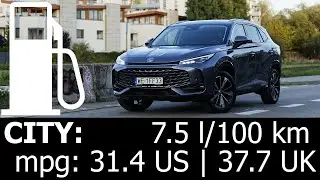 MG HS 2025 1.5T 6MT: CITY fuel consumption economy real test mpg l/100 km FWD 1.5Turbo traffic jam