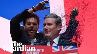 Protester pours glitter over Keir Starmer during Labour conference speech