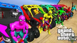 Triple Buggy Race there are lots of Spider-Men in different colors Ramps jumps challenge GTA V mods