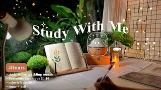 4-HOUR ☘️ Late Night Study With Me • Fire Crackling🕯️+ Lofi bgm • Pomodoro 50-10 • Day173🌙