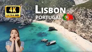 Lisbon Portugal, drone view of secret paradises beach - 4K Ultra HD.