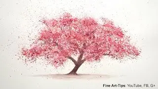 How to Paint a Cherry Tree in Watercolor -  Splatter Painting Trees - Paint a Tree - Sakura