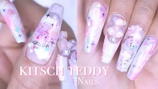 🍬 Lovely, kitsch, and sweet teddy bear nail🧸/self-nail/nail ASMR/drawing pen