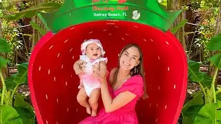 Baby Alice feeding animals at the farm with Chris