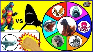 GODZILLA vs SHARKS 🦈 Spinning Wheel Slime Game w/ Collectible Godzilla Figures