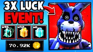 I OPENED 100+ PRESENTS AND SPENT 70,000 COINS IN 3X LUCK EVENT! (Five Nights TD)